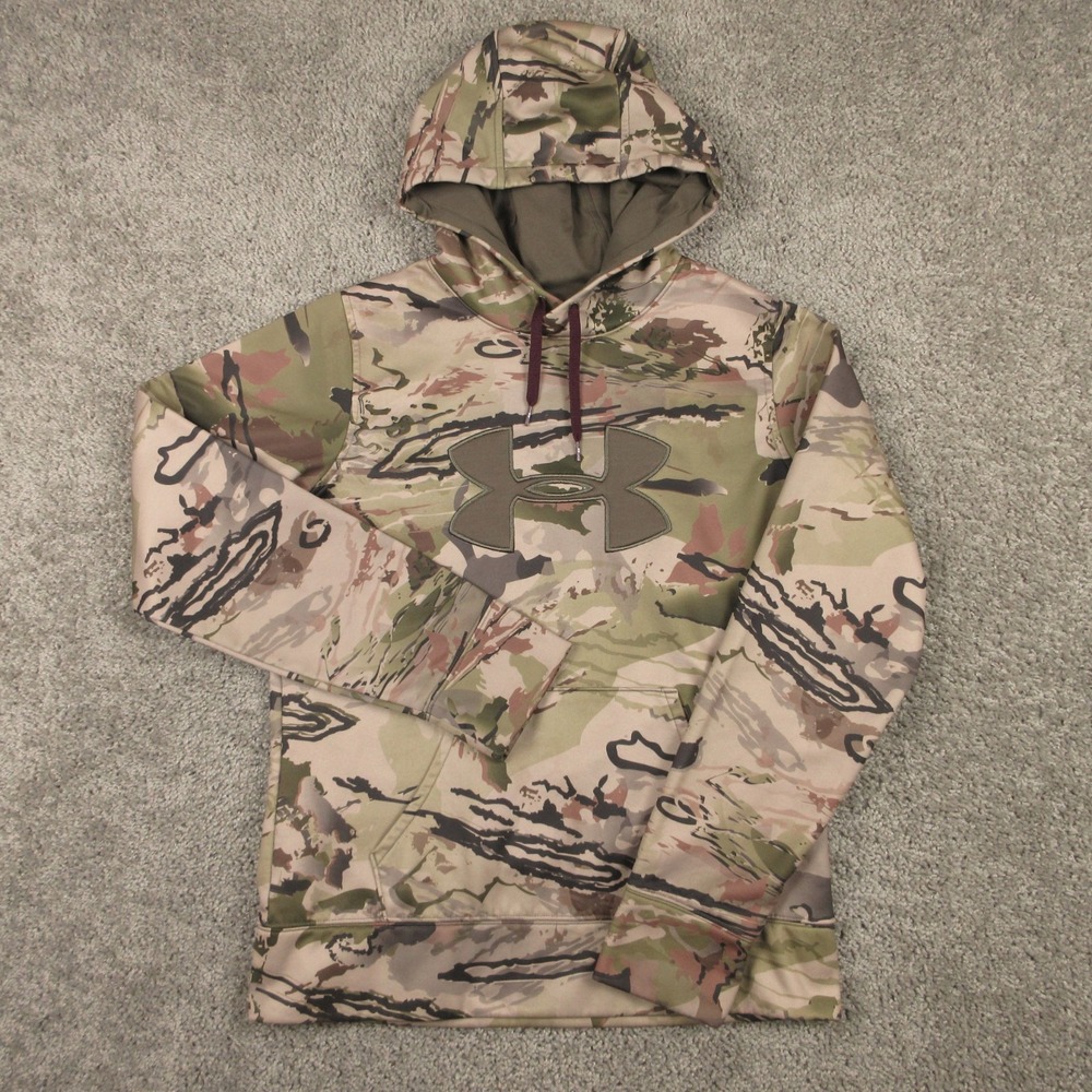 Under Armour Sweater Mens Small Brown Camo Hunting Pullover Hoodie Sweatshirt